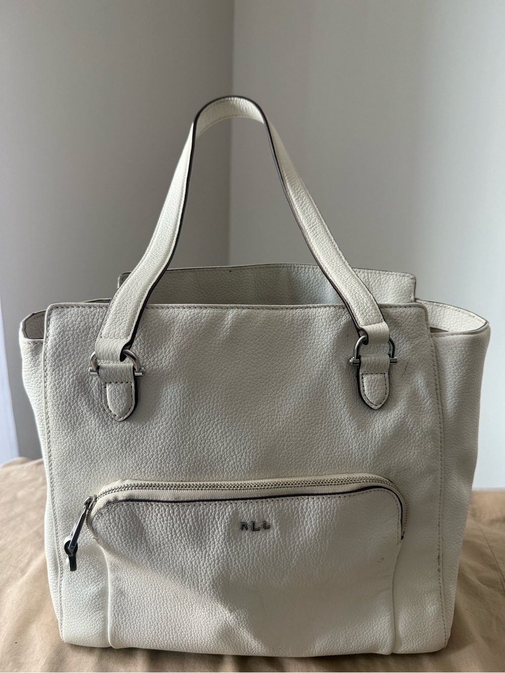 Lauren Ralph Lauren Lowell Tote White Pebbled Leather I - Picture 1 of 16